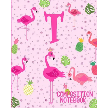 Composition Notebook T: Pink Flamingo Initial T Composition Wide Ruled Notebook