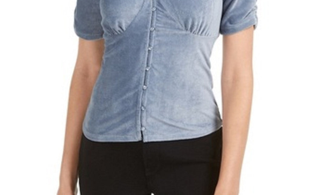 American Rag Juniors' Ruched-Sleeve Rib-Knit Velvet Top Blue by Steals