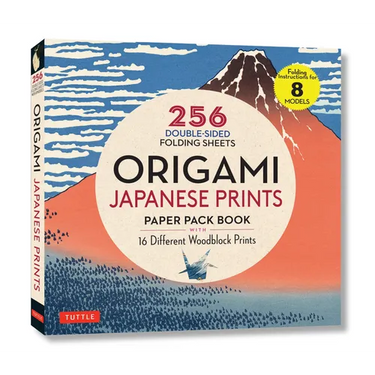 Origami Japanese Prints Paper Pack Book: 256 Double-Sided Folding Sheets with 16 Different Japanese Woodblock Prints with Solid Colors on the Back (In