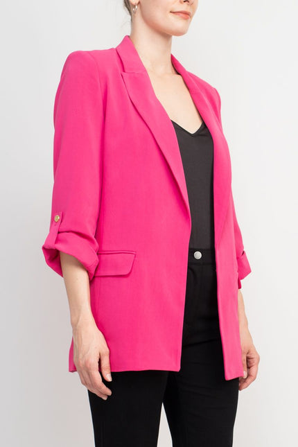 T Tahari Lapel Collar 3/4 Roll Sleeve Open Front Woven Blazer by Curated Brands