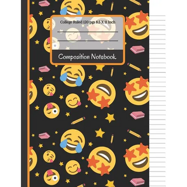 Composition Notebook: Cool Emoji's With Pencils, Stars and Erasers: College Ruled Notebook for Writing Notes... for Girls, Kids, School, Stu