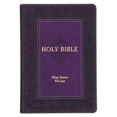 KJV Study Bible, Large Print King James Version Holy Bible, Thumb Tabs, Ribbons, Faux Leather Purple Two-Tone Debossed