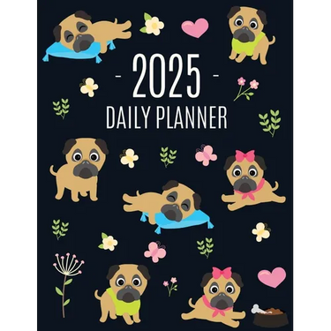 Pug Planner 2025: Funny Tiny Dog Monthly Agenda January-December Organizer (12 Months) Cute Canine Puppy Pet Scheduler with Flowers & Pretty Pink Hear