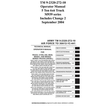 TM 9-2320-272-10 Operator Manual 5 Ton 6x6 Truck M939 series Includes Change 2 September 2004