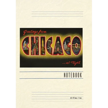 Vintage Lined Notebook Greetings from Chicago at Night