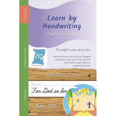 Handwriting Practice Workbook - Bible Verses - John 3: 16 - NIV - Cursive, Level 2: Learn by Handwriting . Adults and Children - Companion Size - BVJC