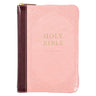 KJV Holy Bible, Compact Faux Leather Red Letter Edition - Ribbon Marker, King James Version, Pink/Burgundy, Zipper Closure