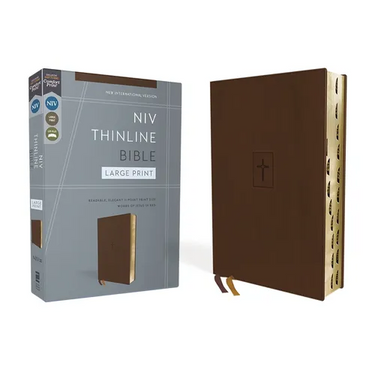 Niv, Thinline Bible, Large Print, Leathersoft, Brown, Red Letter, Thumb Indexed, Comfort Print