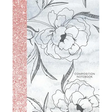 Composition Notebook: Glitter and Floral Large Wide Rule Lines with Page Numbers