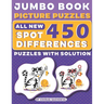 Jumbo Book Picture Puzzles: All New - Spot 450 Differences! Brain Games: How Many Differences Can You Find?: Activity Book