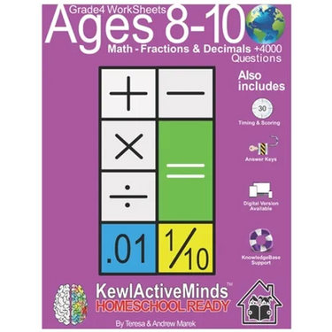 Grade 4 Worksheets - Math Fractions & Decimals, HomeSchool Ready +4000 Questions: Includes Timing & Scoring, Answer Keys, Knowledgebase Support
