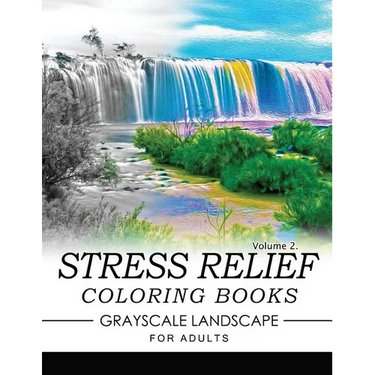 Stress Relief Coloring Books GRAYSCALE Landscape for Adults Volume 2