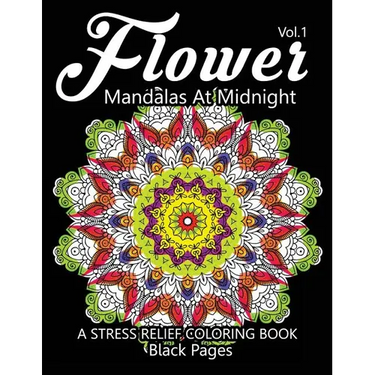 Flower Mandalas at Midnight Vol.2: Black pages Adult coloring books Design Art Color Therapy