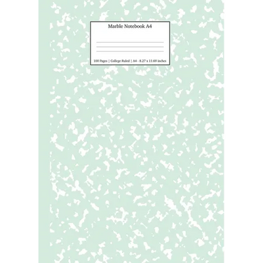 Marble Notebook A4: Mint Green College Ruled Journal