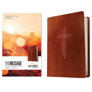 The Message Deluxe Gift Bible (Leather-Look, Dark Brown Gold Cross): The Bible in Contemporary Language