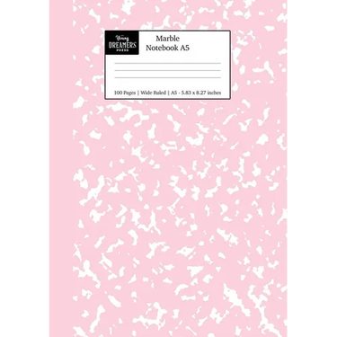 Marble Notebook A5: Pastel Pink Marble Wide Ruled Journal