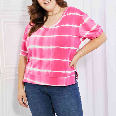 Yelete Full Size Oversized Fit V-Neck Striped Top
