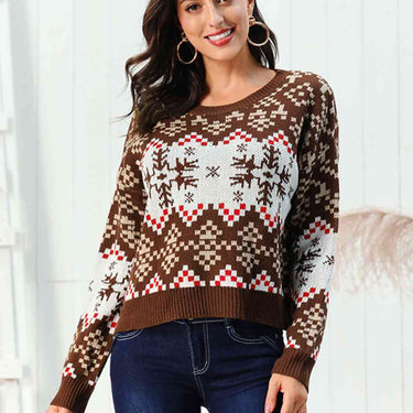 Snowflake Pattern Round Neck Sweater