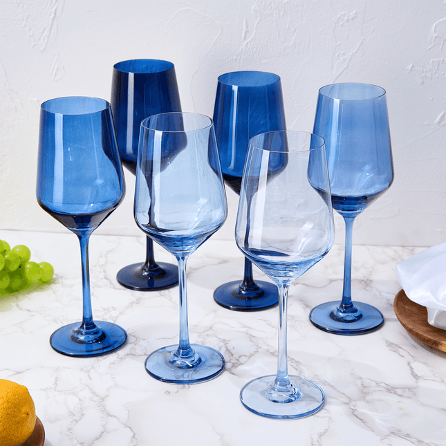 Colored Wine Glass Set, 12oz Glasses Set of 6 For All Occasions & Special Celebrations Gift For Him, Her, Wife, Friend Drinkware Unique Style Tall Stemmed for White & Red Wine Elegant Glassware (Blue) by The Wine Savant - Vysn