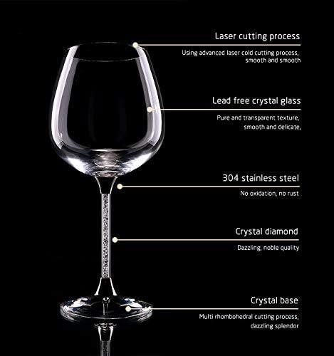 Crystal Wine Glasses Diamond Filled Stem, White and Red Wine, With Laser Cut Diamond Base Large 18 Ounces by The Wine Savant - Vysn