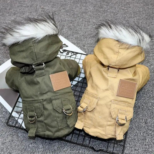 Dog Jacket w/ Fur-Trim Hood - Dog & Cat Apparel by GROOMY - Vysn