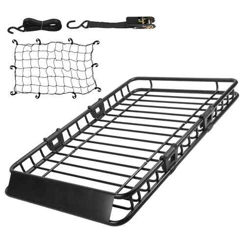 63x39x6.3in Universal Roof Rack Cargo Carrier Car Top Luggage Holder Basket with Hook Strap Elastic Net - Black