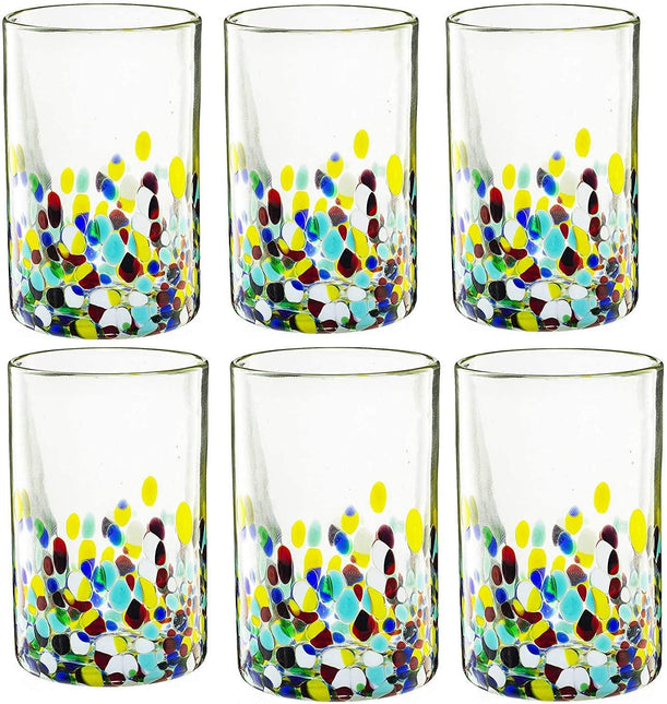 Hand Blown Mexican Drinking Glasses – Set of 6 Confetti Rock Design Glasses by The Wine Savant (Climbing Confetti) by The Wine Savant - Vysn