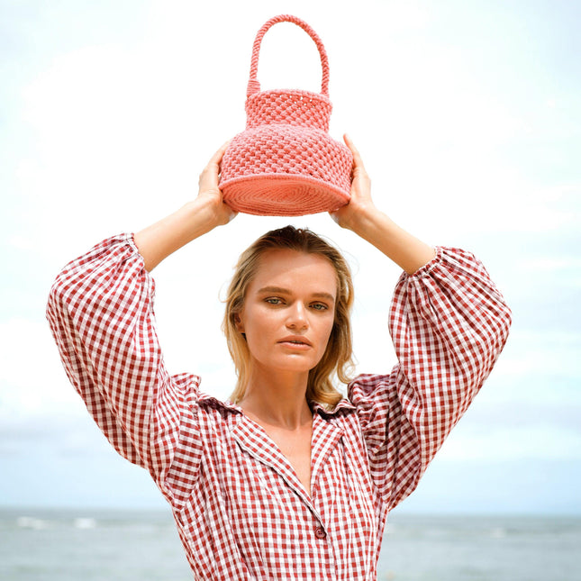 Petite Naga Macrame Bucket Bag, in Candy Pink by BrunnaCo - Vysn