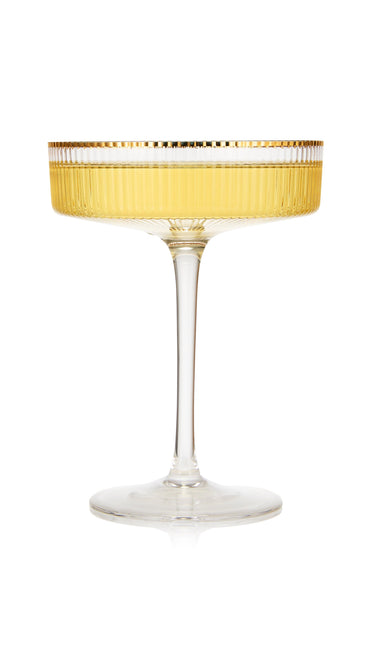Ribbed Coupe Cocktail Glasses With Gold Rim 8 oz | Set of 2 | Classic Manhattan Glasses For Cocktails, Champagne Coupe, Ripple Coupe Glasses, Art Deco Gatsby Vintage, Crystal with Stems by The Wine Savant - Vysn