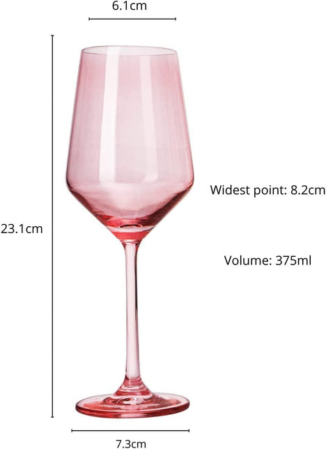 Set of 6 Colored Wine Glasses - 12 oz Hand Blown Italian Style Crystal Bordeaux Wine Glasses - Premium Stemmed Colored Glassware - Unique Drinking Glasses (6, Rose) by The Wine Savant - Vysn