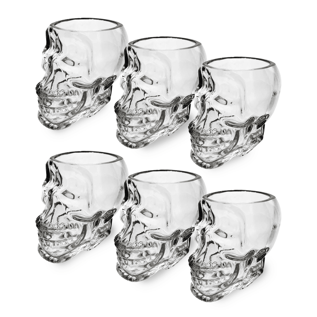 Skull Shot Glasses Set of 6 by The Wine Savant - 3oz Skull Glasses 3" H - Goth Gifts, Skull Gifts, Skull Decor, Skeleton Decor, Skull Shaped Glasses, Perfect for Halloween Themed Parties! by The Wine Savant - Vysn
