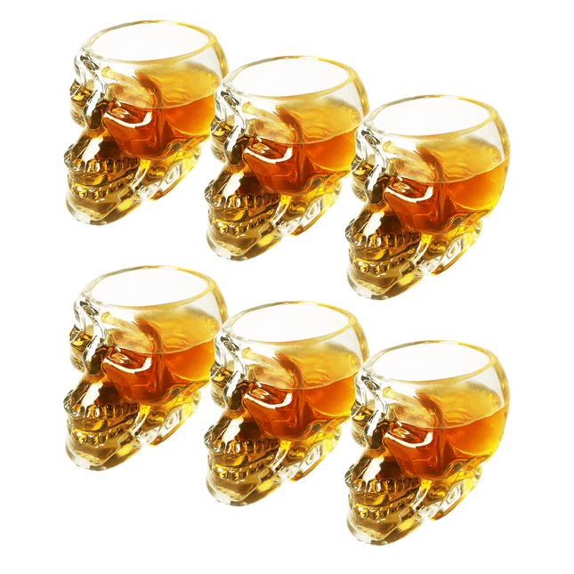 Skull Shot Glasses Set of 6 by The Wine Savant - 3oz Skull Glasses 3" H - Goth Gifts, Skull Gifts, Skull Decor, Skeleton Decor, Skull Shaped Glasses, Perfect for Halloween Themed Parties! by The Wine Savant - Vysn