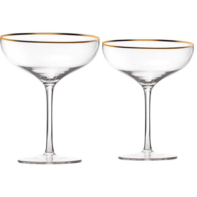 The Wine Savant Colored Crystal Gilded Rim Coupe Glass, Large 9oz Cocktail & Champagne Glasses 2-Set Vibrant Color Short Gold Vintage Tumblers, No Stem Margarita, Glassware Gift Idea (Gold Rimmed) by The Wine Savant - Vysn