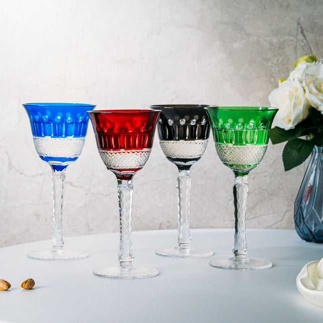 The Wine Savant Crystal Italian Multicolor Design Glasses -Set of 4 Tall Wine Glasses 6.7oz 7.7" H Venetian Italian Style Red, Blue, Green, Brown Glasses, Great for Dinner Parties, Bars & Weddings by The Wine Savant - Vysn