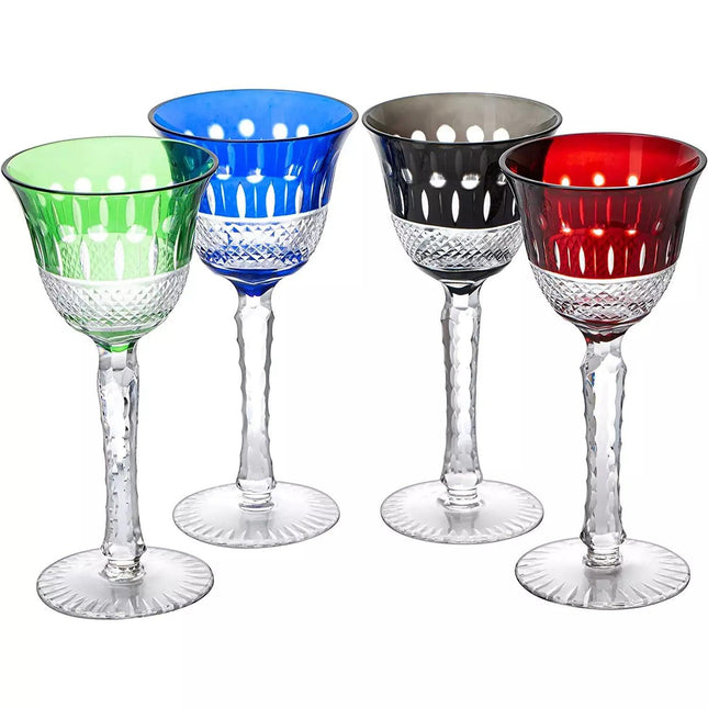 The Wine Savant Crystal Italian Multicolor Design Glasses -Set of 4 Tall Wine Glasses 6.7oz 7.7" H Venetian Italian Style Red, Blue, Green, Brown Glasses, Great for Dinner Parties, Bars & Weddings by The Wine Savant - Vysn