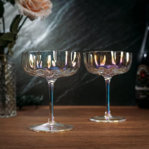 The Wine Savant Flower Vintage Glass Coupes 7oz Colorful Cocktail, Martini & Champagne Glasses, Prosecco, Mimosa Glasses Set, Cocktail Glass Set, Bar Glassware Luster Glasses Patent Pending by The Wine Savant - Vysn