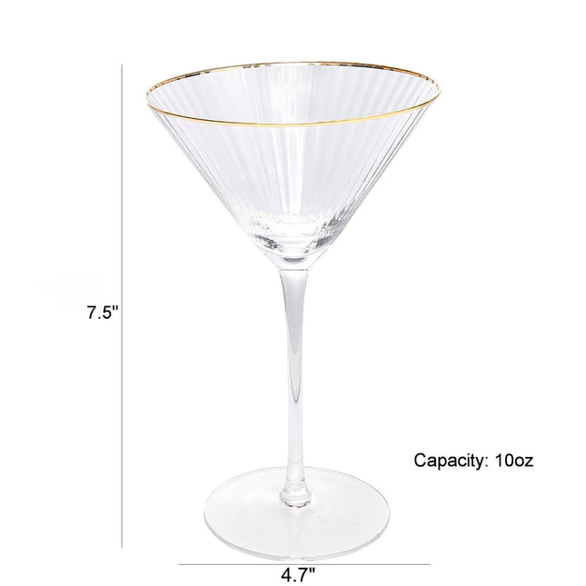 The Wine Savant Gold Rim Glasses 10 oz, Set of 4 Gold Rim Classic Manhattan Glasses For Martini, Cocktails, Champagne, Water & Wine - Classic Coupes Gilded Rimed, Crystal with Stems, Coupe by The Wine Savant - Vysn