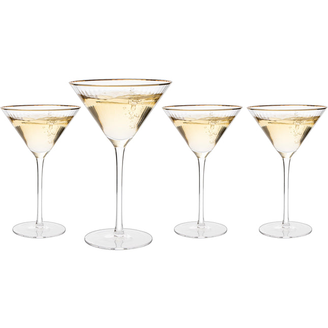 The Wine Savant Gold Rim Glasses 10 oz, Set of 4 Gold Rim Classic Manhattan Glasses For Martini, Cocktails, Champagne, Water & Wine - Classic Coupes Gilded Rimed, Crystal with Stems, Coupe by The Wine Savant - Vysn