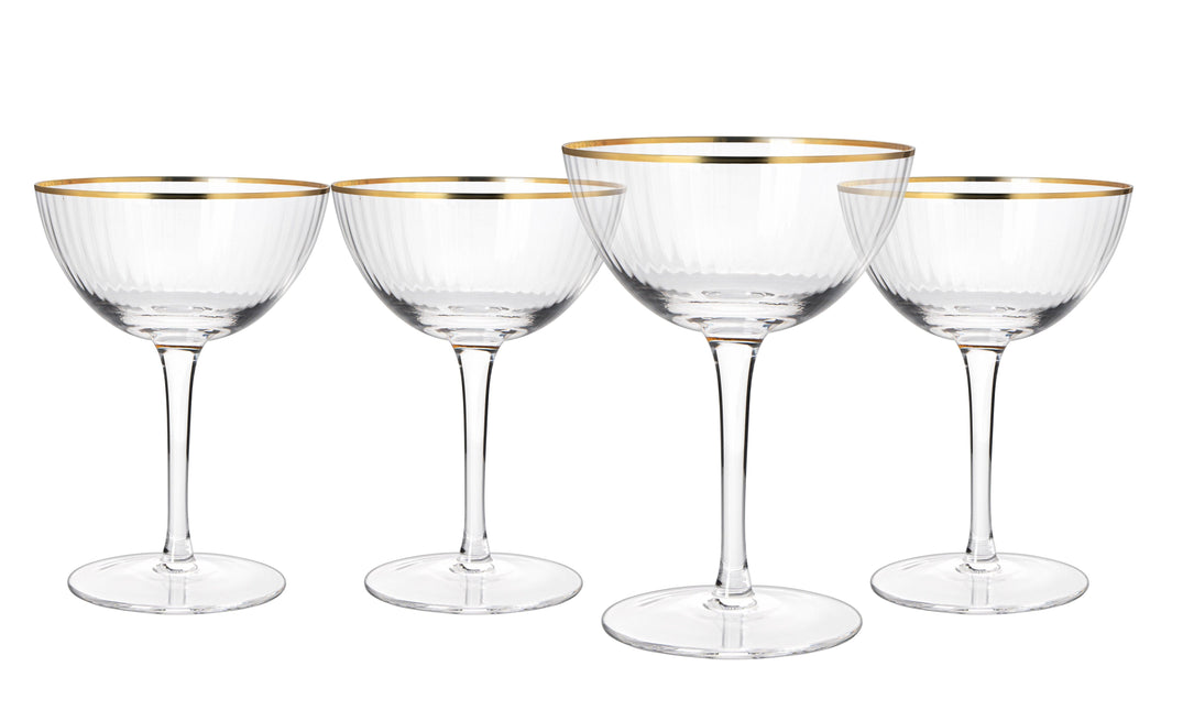 The Wine Savant Gold Rim Glasses 6 oz, Set of 4 Gold Rim Classic Manhattan Glasses For Martini, Cocktails, Champagne, Water & Wine - Classic Coupes Gilded Rimed, Crystal with Stems, Coupe by The Wine Savant - Vysn