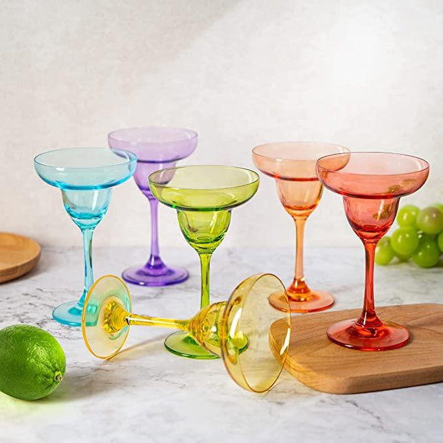 The Wine Savant Hand Blown Colorful Margarita & Martini Glass (Set of 6) – Fancy 7.4oz Luxury Hand Blown For Cocktails, Water, Wine, Juice, & Champagne Glasses Cinco de Mayo Large Party, Set of 6 by The Wine Savant - Vysn