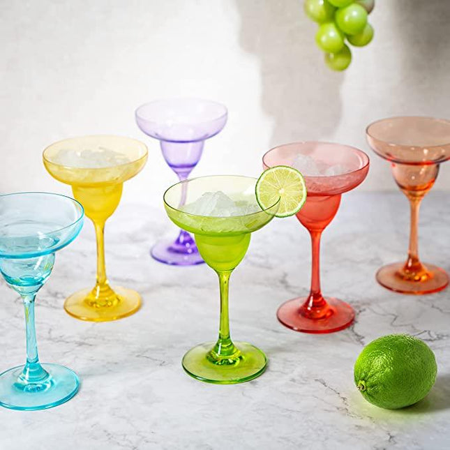 The Wine Savant Hand Blown Colorful Margarita & Martini Glass (Set of 6) – Fancy 7.4oz Luxury Hand Blown For Cocktails, Water, Wine, Juice, & Champagne Glasses Cinco de Mayo Large Party, Set of 6 by The Wine Savant - Vysn