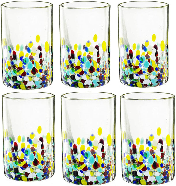 The Wine Savant Hand Blown Mexican Drinking Glasses and Pitcher – Set of 6 with Mexican Confetti Design (14 oz each) and Pitcher (84 Ounces) (Confetti) by The Wine Savant - Vysn