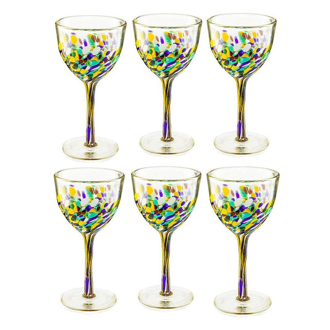 The Wine Savant Recycled Glass Wine Glasses - Mexican Wine Glasses Set of 6, Mexican Luxury Hand Blown Wine and Water Glasses (8 ounces each) Cobalt Cinco De Mayo Glasses - Confetti Wine Glasses by The Wine Savant - Vysn