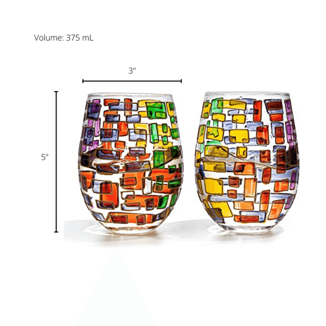 The Wine Savant Renaissance Stained Glass Windows, Artisanal Hand Painted Glassware Gift Idea Her, Him, Birthday, Mom, Housewarming, Gifts Ideas for Women & Men Art Deco (Stemless Wine Glasses) by The Wine Savant - Vysn