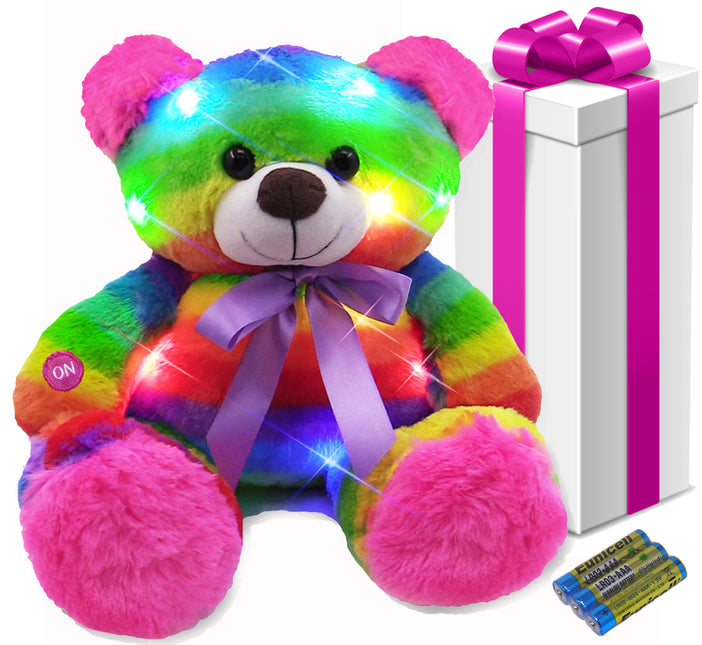 Rainbow Lites Light Up Teddy Bear Stuffed Animal Plush LED Night Light Gift Box (16 inch, Batteries Included) by The Noodley