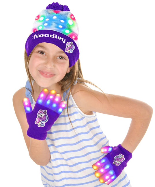 LED Light Up Glow Unicorn Beanie Hat with Pom Gifts for Girls Kids and Boys (One Size) by The Noodley - Vysn