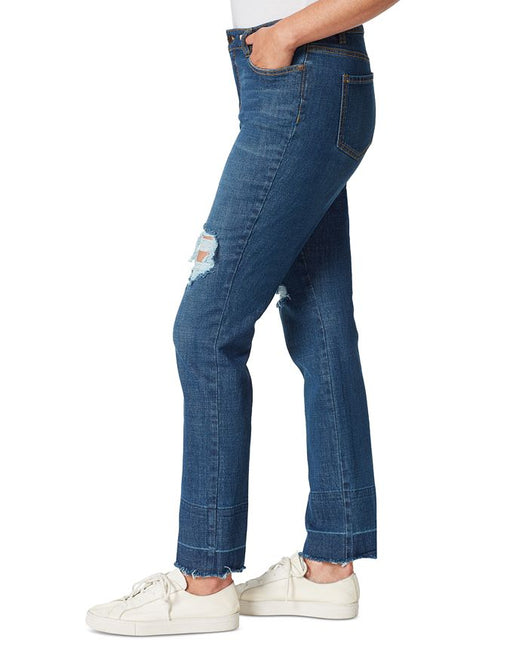 Gloria Vanderbilt Women's Denim Distressed Pocketed Zippered Raw Slimming Straight Leg Jeans Blue Size 8 by Steals