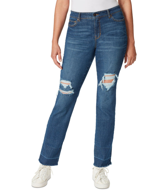 Gloria Vanderbilt Women's Denim Distressed Pocketed Zippered Raw Hem Slimming Straight Leg Jeans Blue Size 10 by Steals