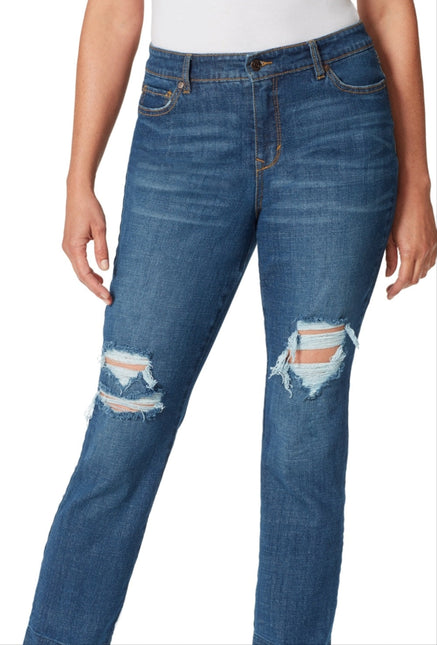 Gloria Vanderbilt Women's Denim Distressed Pocketed Zippered Raw Hem Slimming Straight Leg Jeans Blue Size 10 by Steals