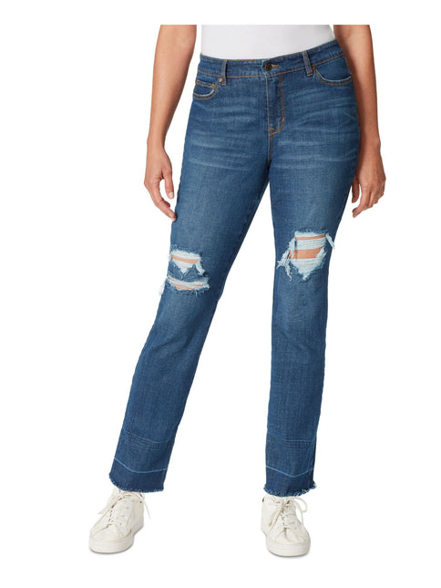 Gloria Vanderbilt Women's Denim Distressed Pocketed Zippered Raw Hem Slimming Straight Leg Jeans Blue Size 4 by Steals